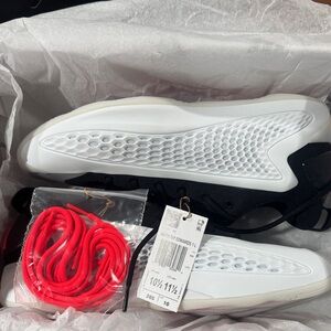 Adidas Black and White Shoes with Red Laces